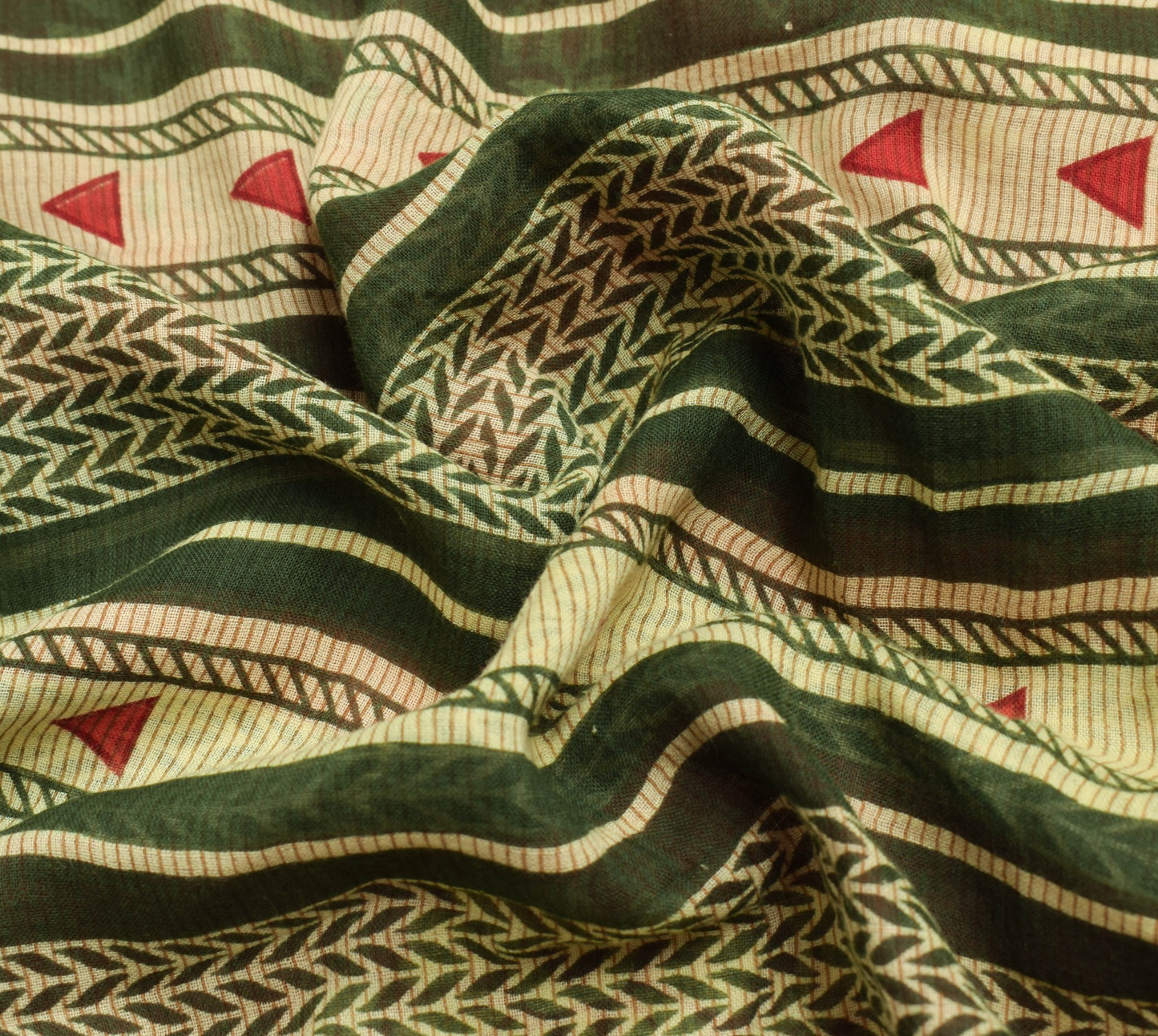 Sushila Vintage Green Red Saree 100% Pure Cotton Printed Woven Soft Craft Fabric