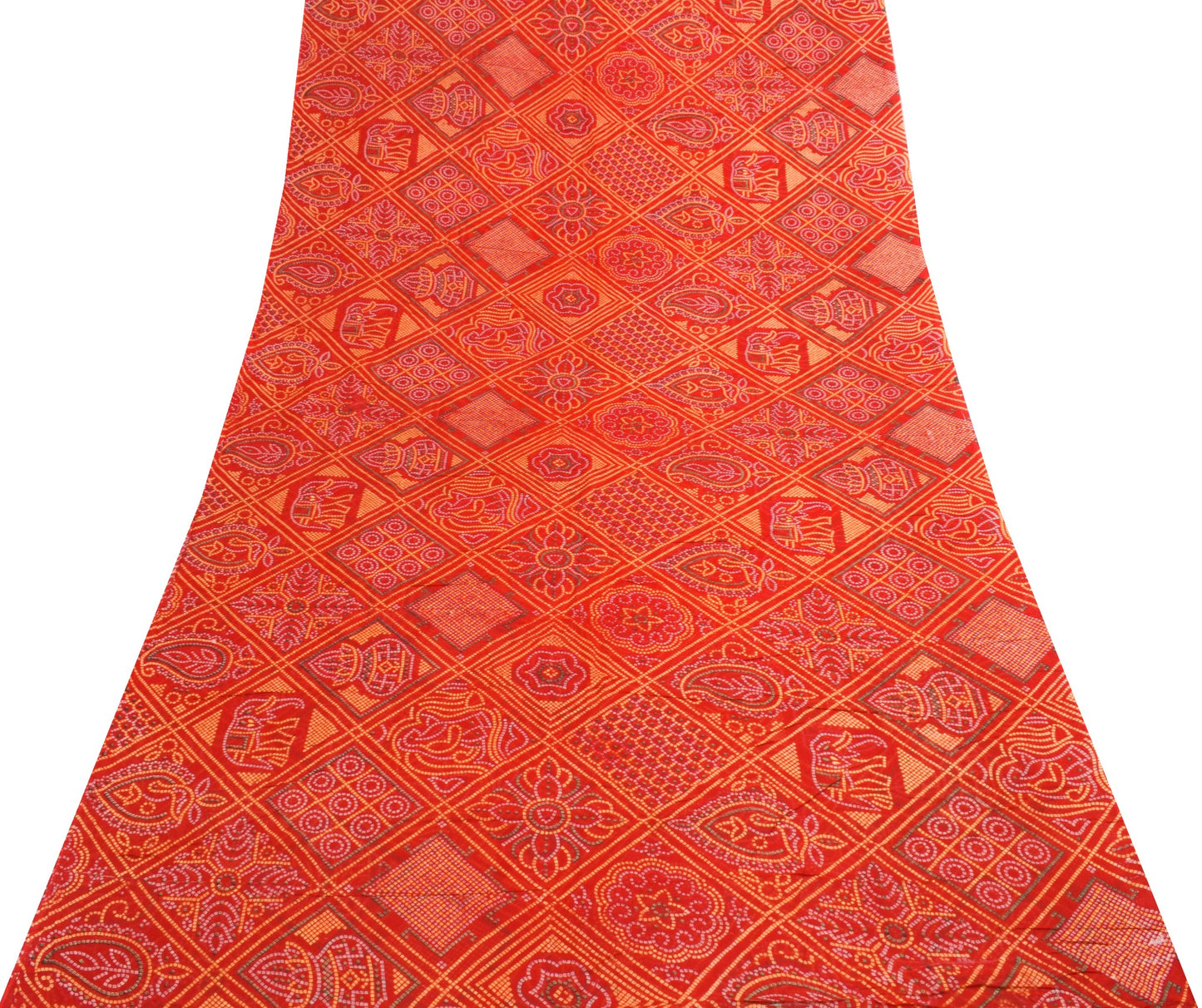 Sushila Vintage Traditional Bandhni Chunari Saree Red Pure Cotton Printed Fabric