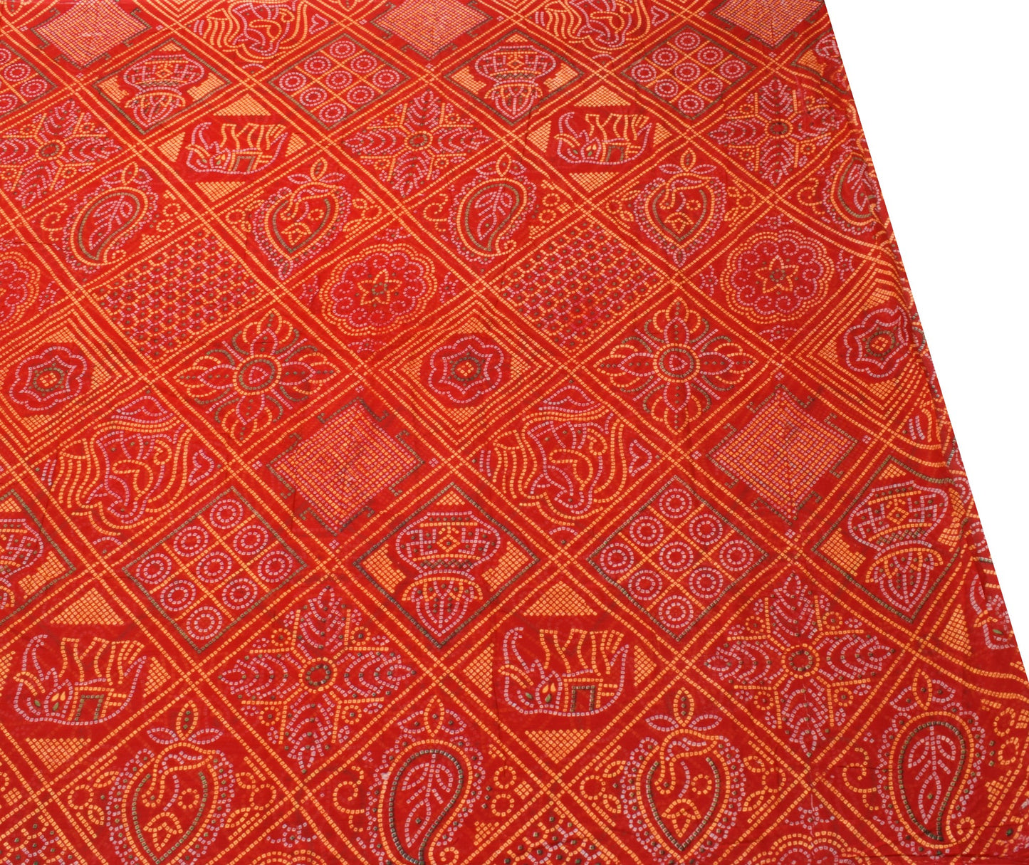 Sushila Vintage Traditional Bandhni Chunari Saree Red Pure Cotton Printed Fabric