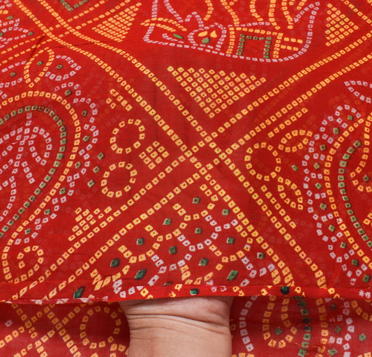 Sushila Vintage Traditional Bandhni Chunari Saree Red Pure Cotton Printed Fabric