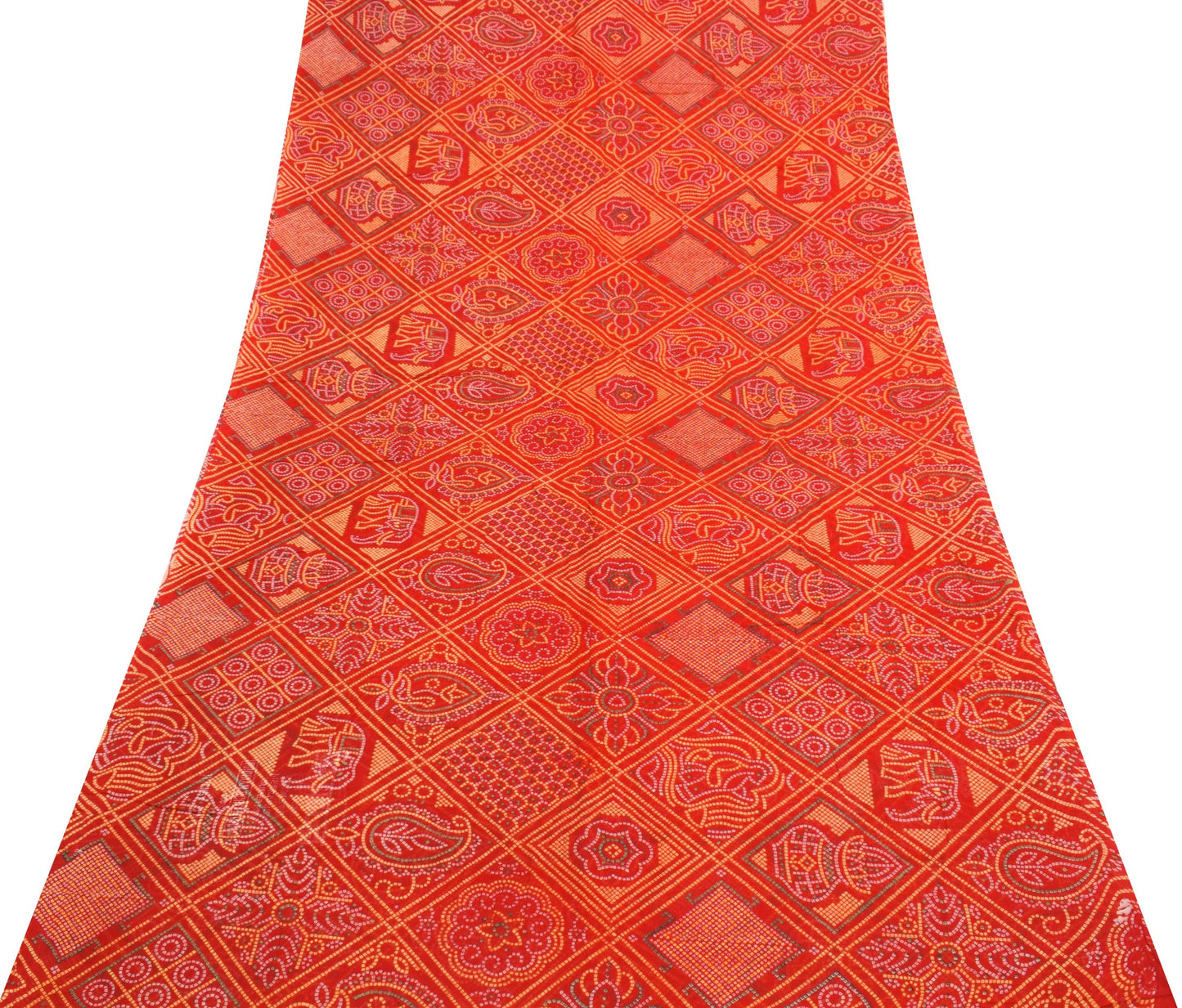 Sushila Vintage Traditional Bandhni Chunari Saree Red Pure Cotton Printed Fabric