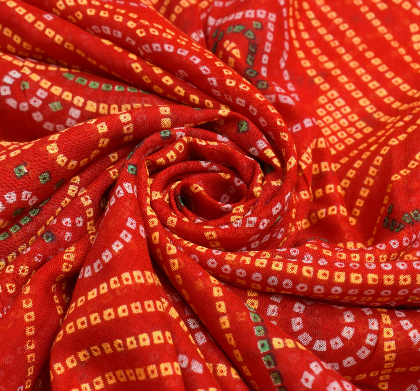 Sushila Vintage Traditional Bandhni Chunari Saree Red Pure Cotton Printed Fabric