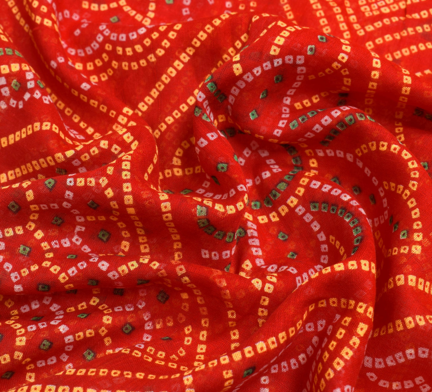 Sushila Vintage Traditional Bandhni Chunari Saree Red Pure Cotton Printed Fabric