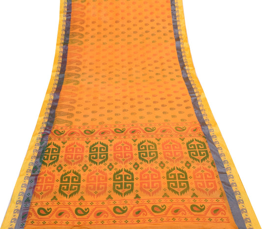 Sushila Vintage Orange Saree 100% Pure Cotton Printed Traditional Craft Fabric