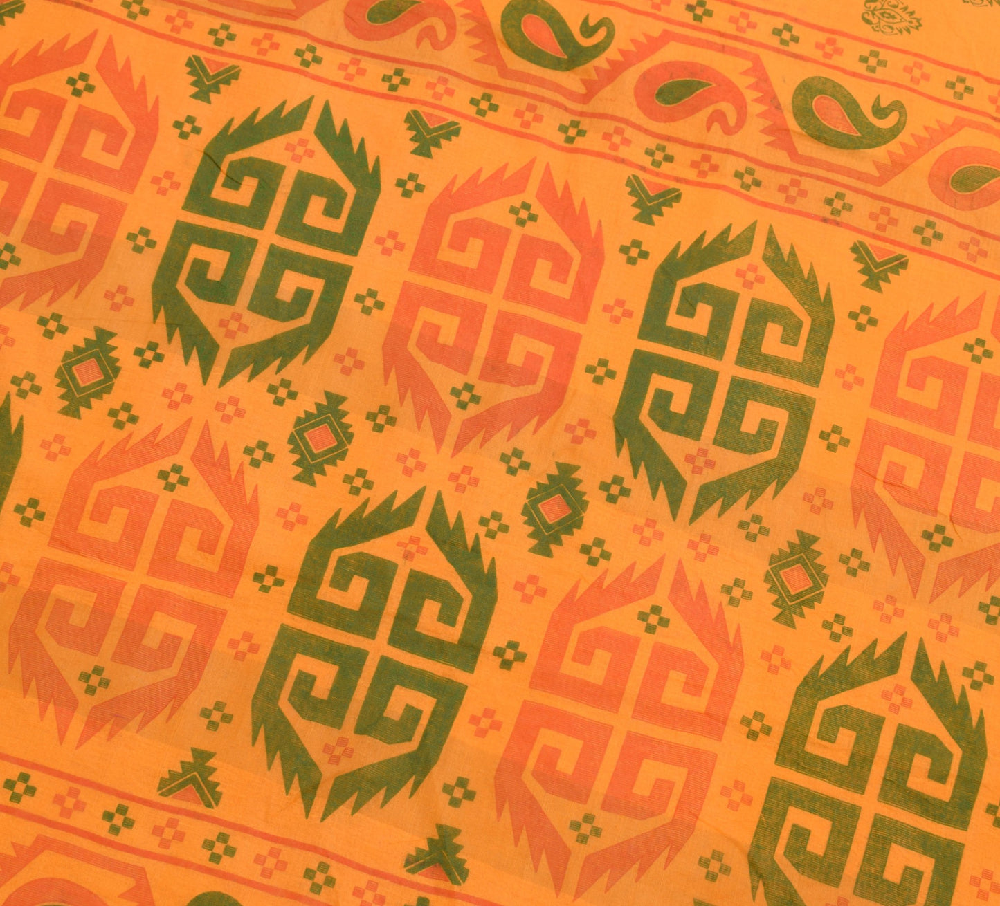 Sushila Vintage Orange Saree 100% Pure Cotton Printed Traditional Craft Fabric