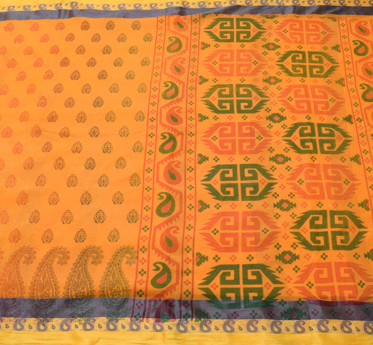 Sushila Vintage Orange Saree 100% Pure Cotton Printed Traditional Craft Fabric