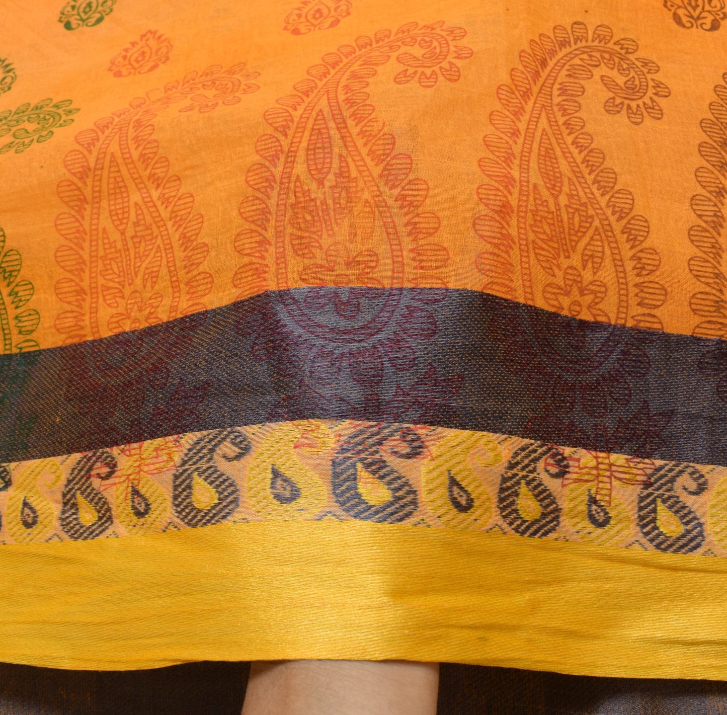Sushila Vintage Orange Saree 100% Pure Cotton Printed Traditional Craft Fabric