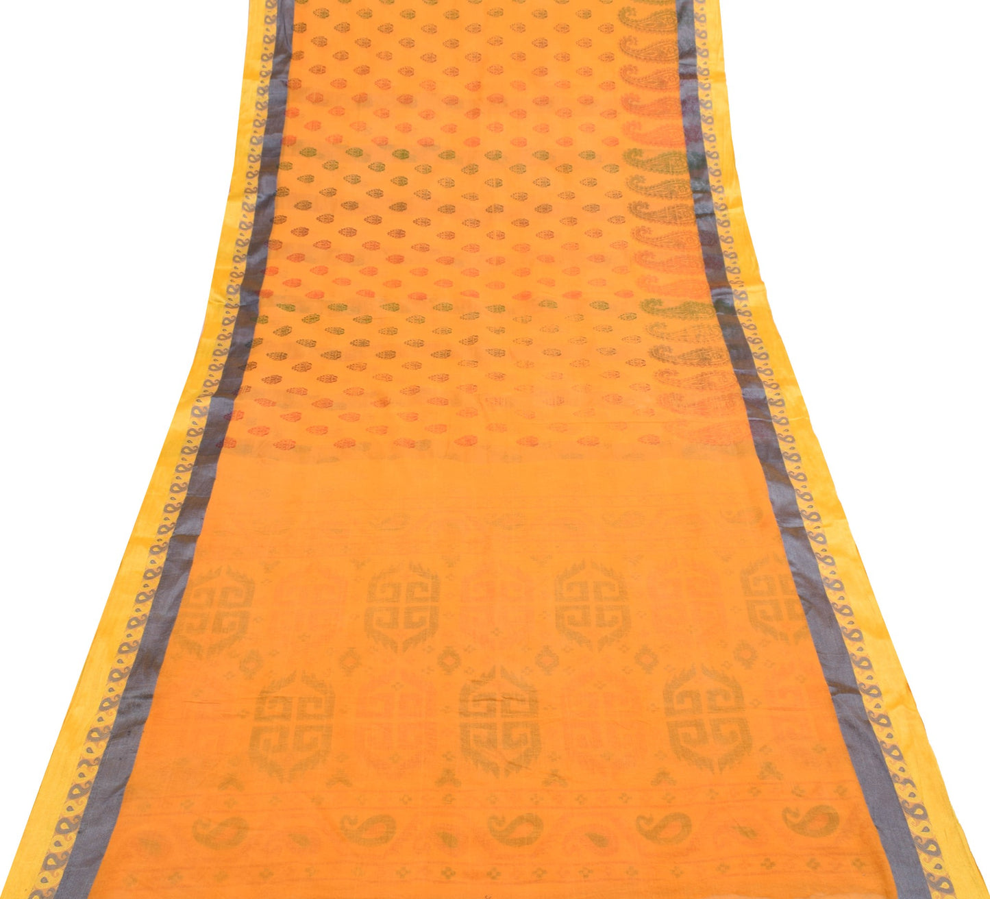Sushila Vintage Orange Saree 100% Pure Cotton Printed Traditional Craft Fabric