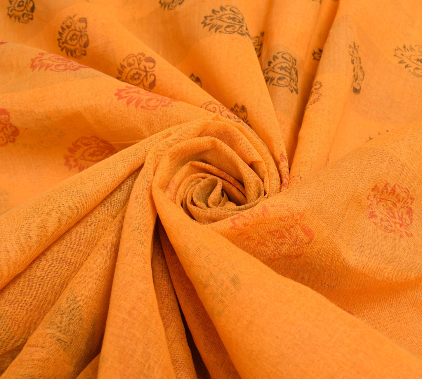 Sushila Vintage Orange Saree 100% Pure Cotton Printed Traditional Craft Fabric