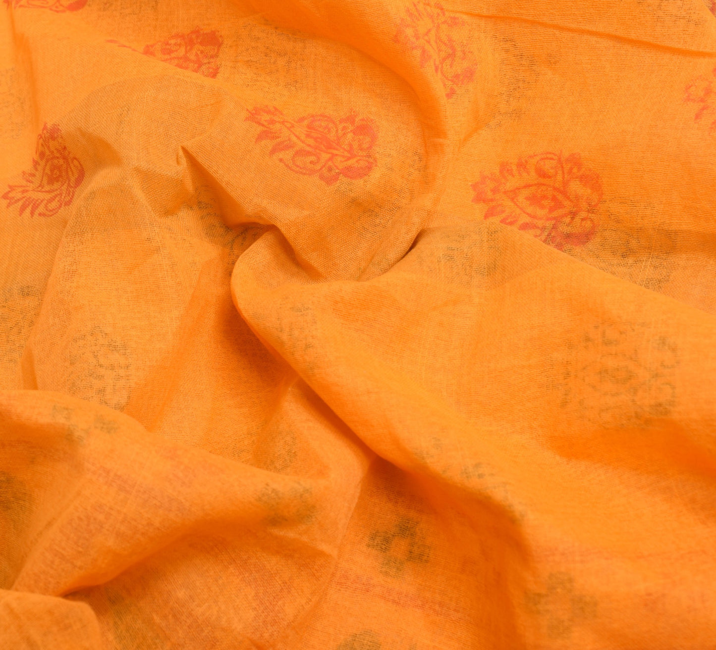 Sushila Vintage Orange Saree 100% Pure Cotton Printed Traditional Craft Fabric