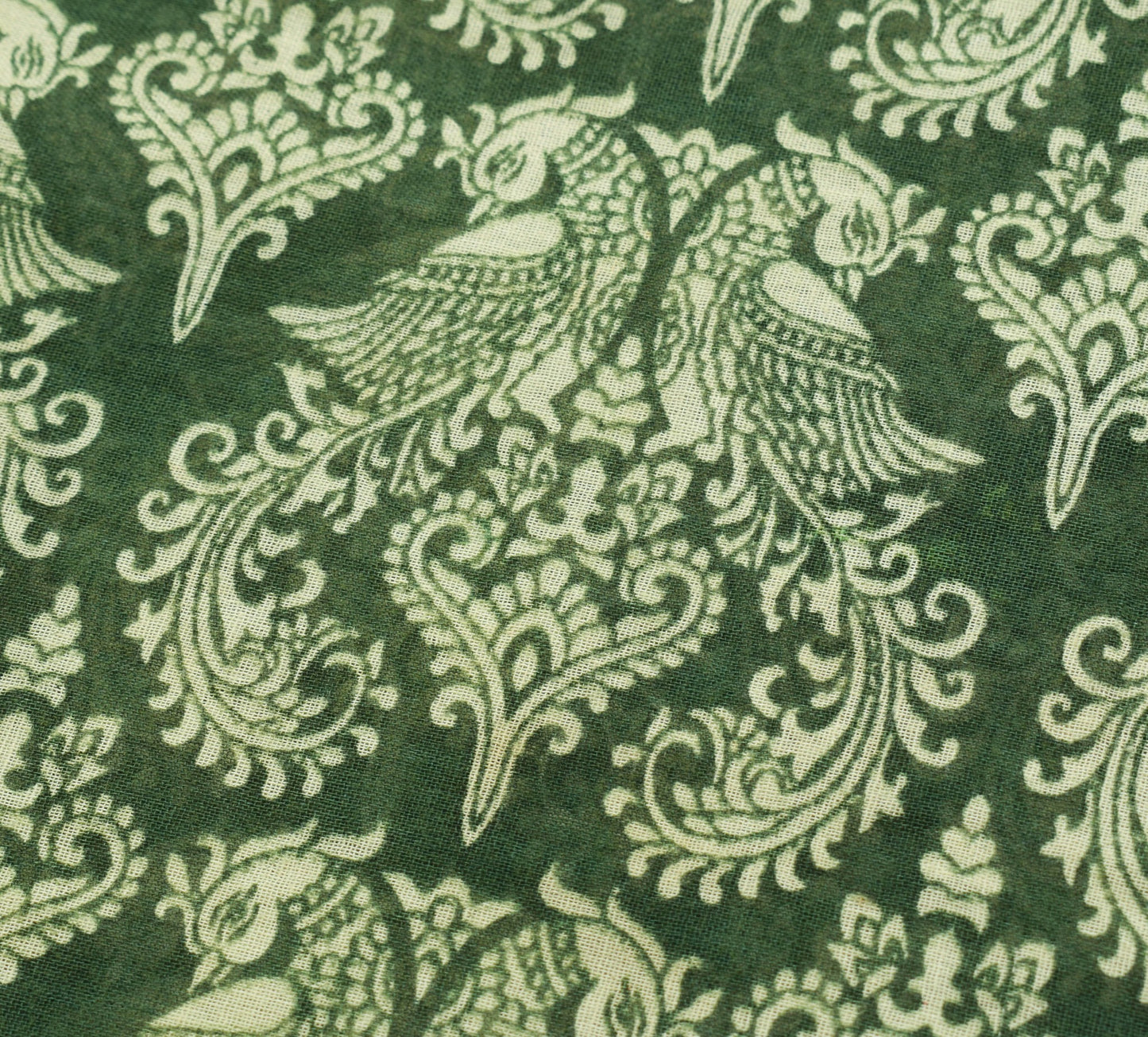 Sushila Vintage Green Saree 100% Pure Cotton Peacock Printed Soft Craft Fabric