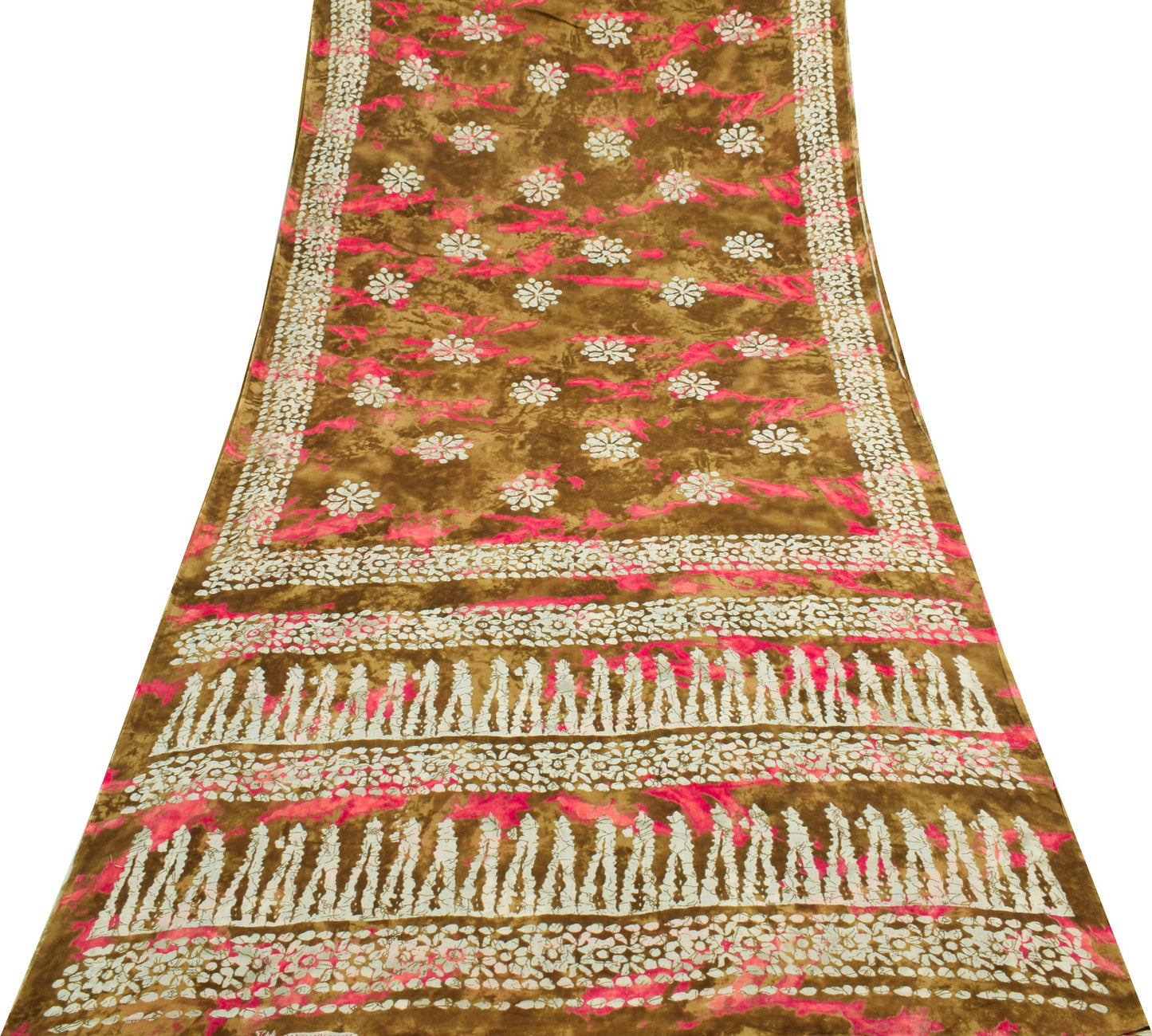 Sushila Vintage Green Saree 100% Pure Cotton Batik Printed Soft Craft Fabric