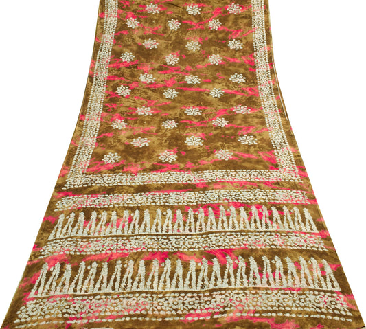 Sushila Vintage Green Saree 100% Pure Cotton Batik Printed Soft Craft Fabric