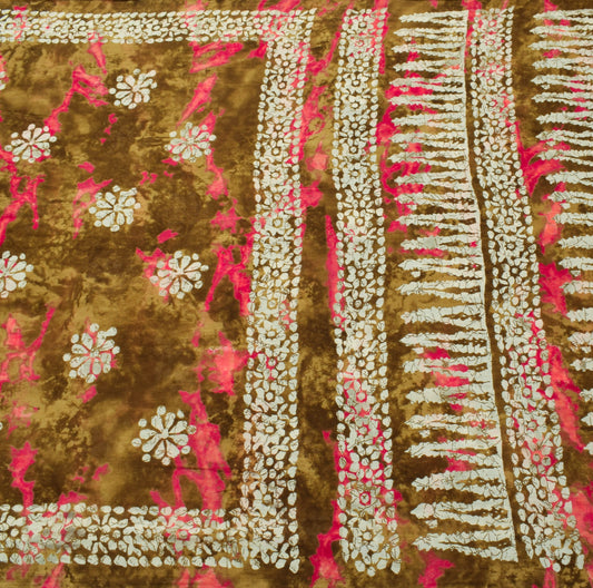 Sushila Vintage Green Saree 100% Pure Cotton Batik Printed Soft Craft Fabric
