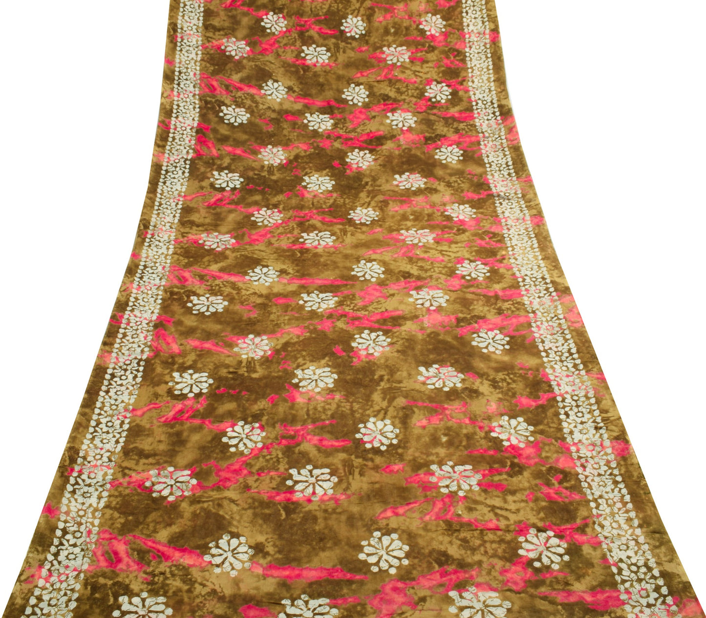 Sushila Vintage Green Saree 100% Pure Cotton Batik Printed Soft Craft Fabric