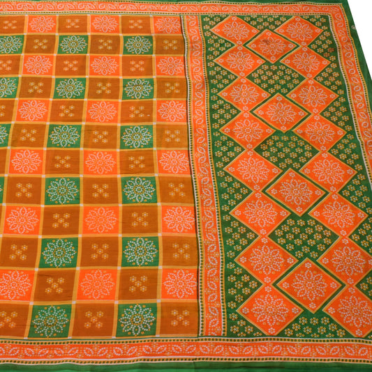 Sushila Vintage Multi-Color Saree 100% Pure Cotton Bandhani Printed Craft Fabric