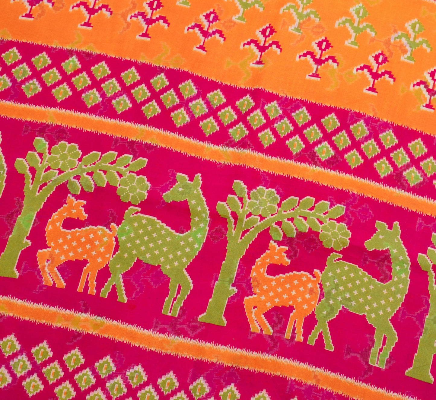 Sushila Vintage Orange Saree 100% Pure Cotton Printed Women Soft Craft Fabric