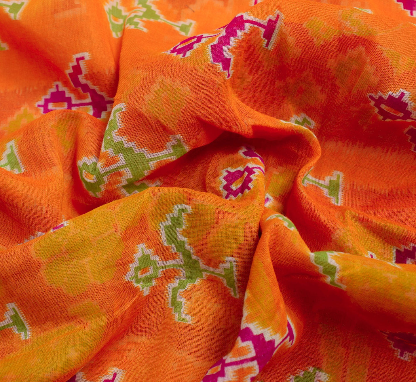 Sushila Vintage Orange Saree 100% Pure Cotton Printed Women Soft Craft Fabric