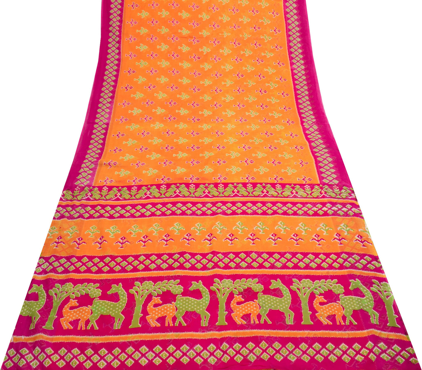 Sushila Vintage Orange Saree 100% Pure Cotton Printed Women Soft Craft Fabric