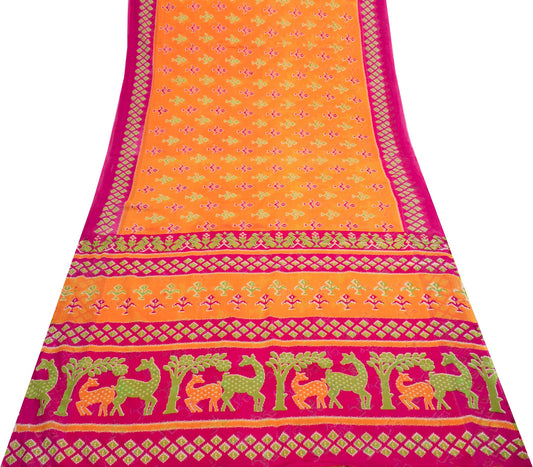 Sushila Vintage Orange Saree 100% Pure Cotton Printed Women Soft Craft Fabric