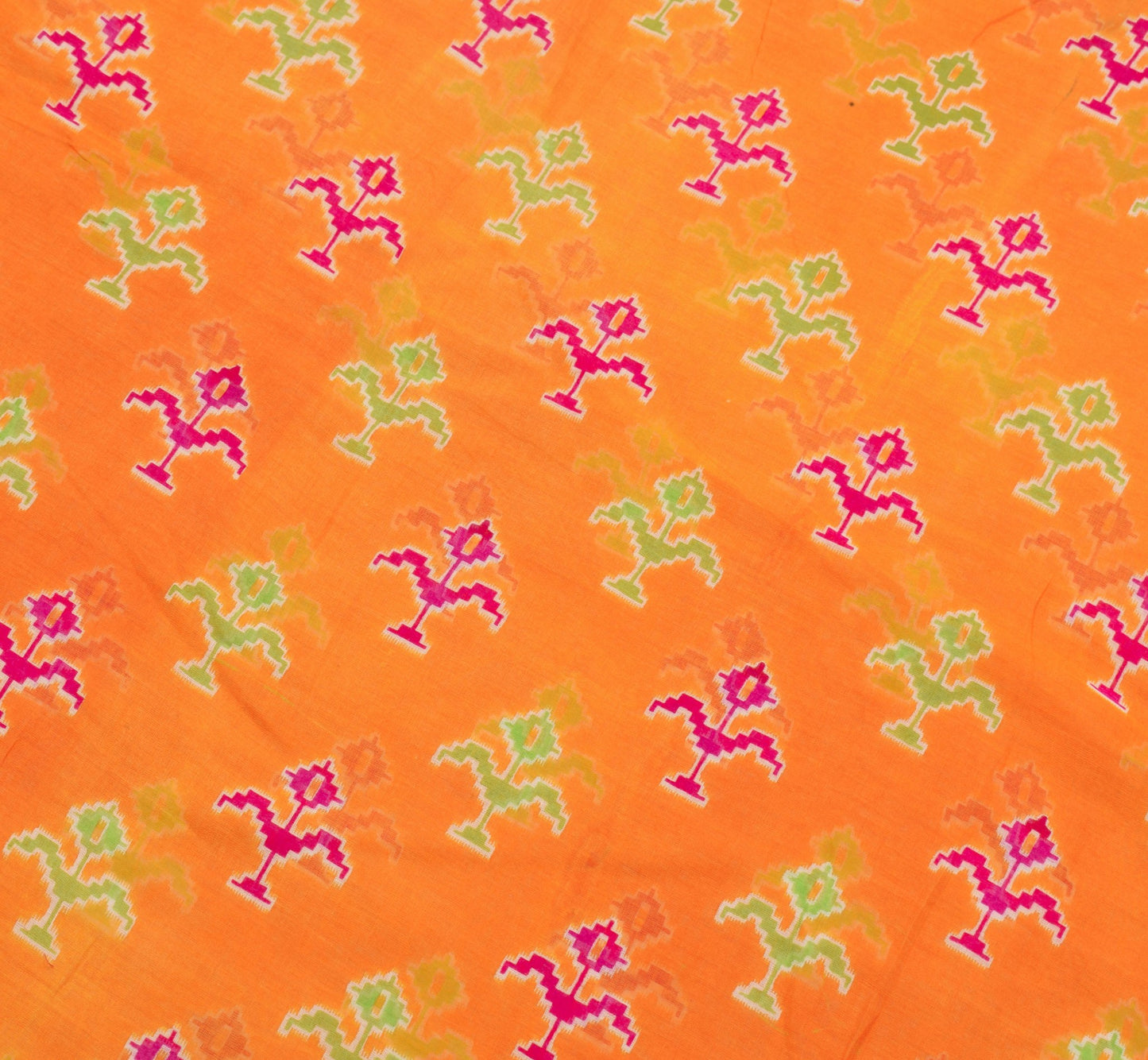 Sushila Vintage Orange Saree 100% Pure Cotton Printed Women Soft Craft Fabric