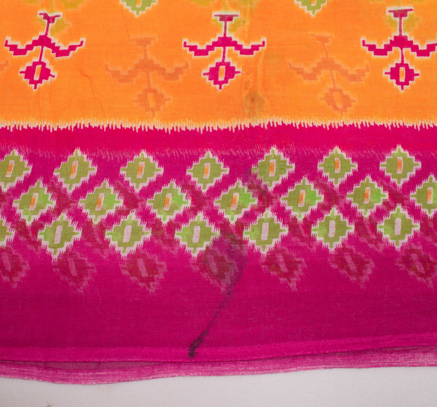 Sushila Vintage Orange Saree 100% Pure Cotton Printed Women Soft Craft Fabric