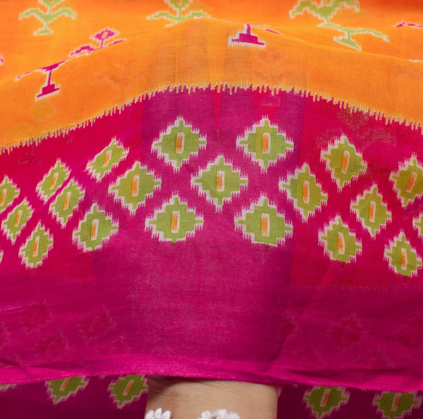 Sushila Vintage Orange Saree 100% Pure Cotton Printed Women Soft Craft Fabric