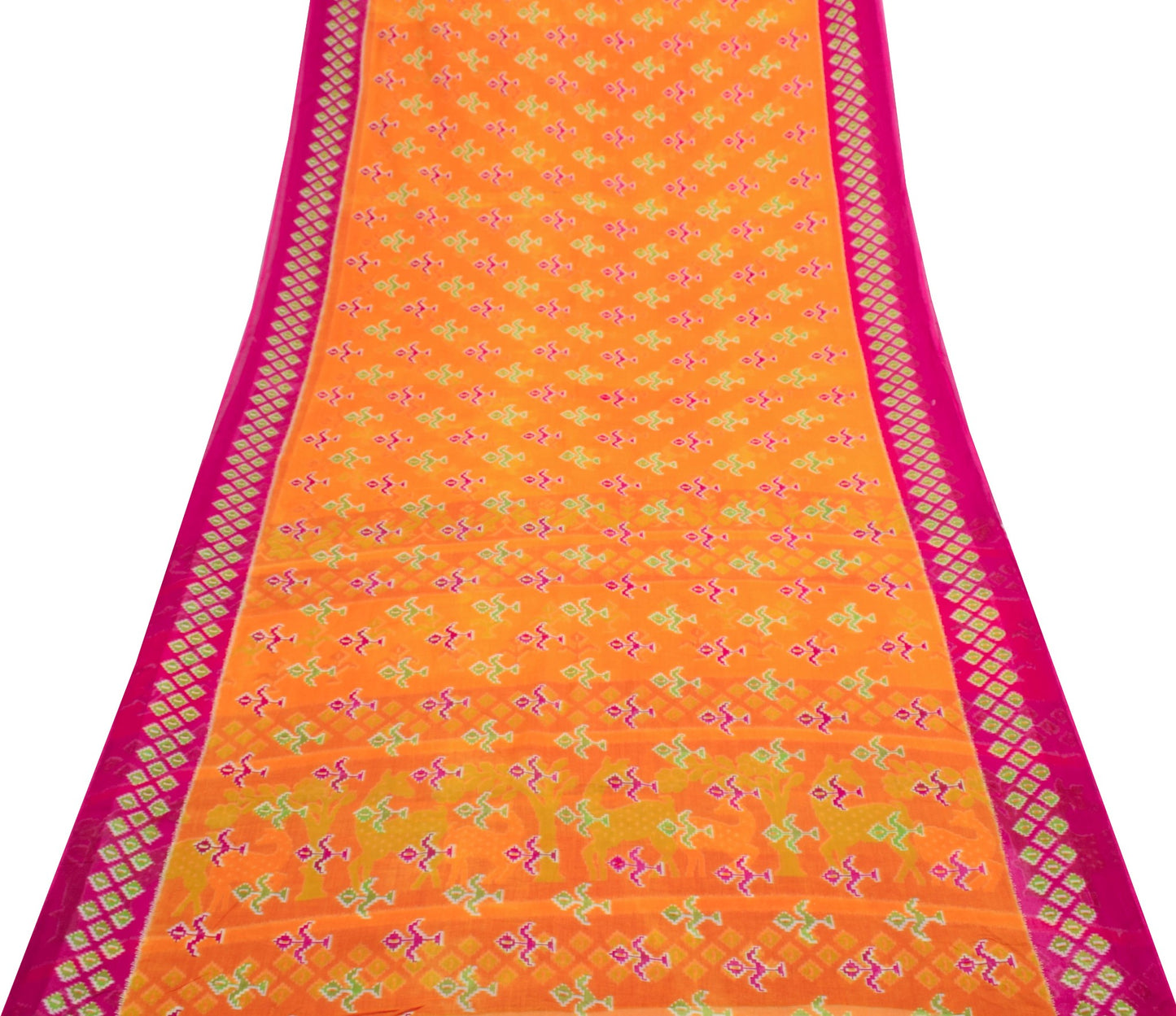 Sushila Vintage Orange Saree 100% Pure Cotton Printed Women Soft Craft Fabric