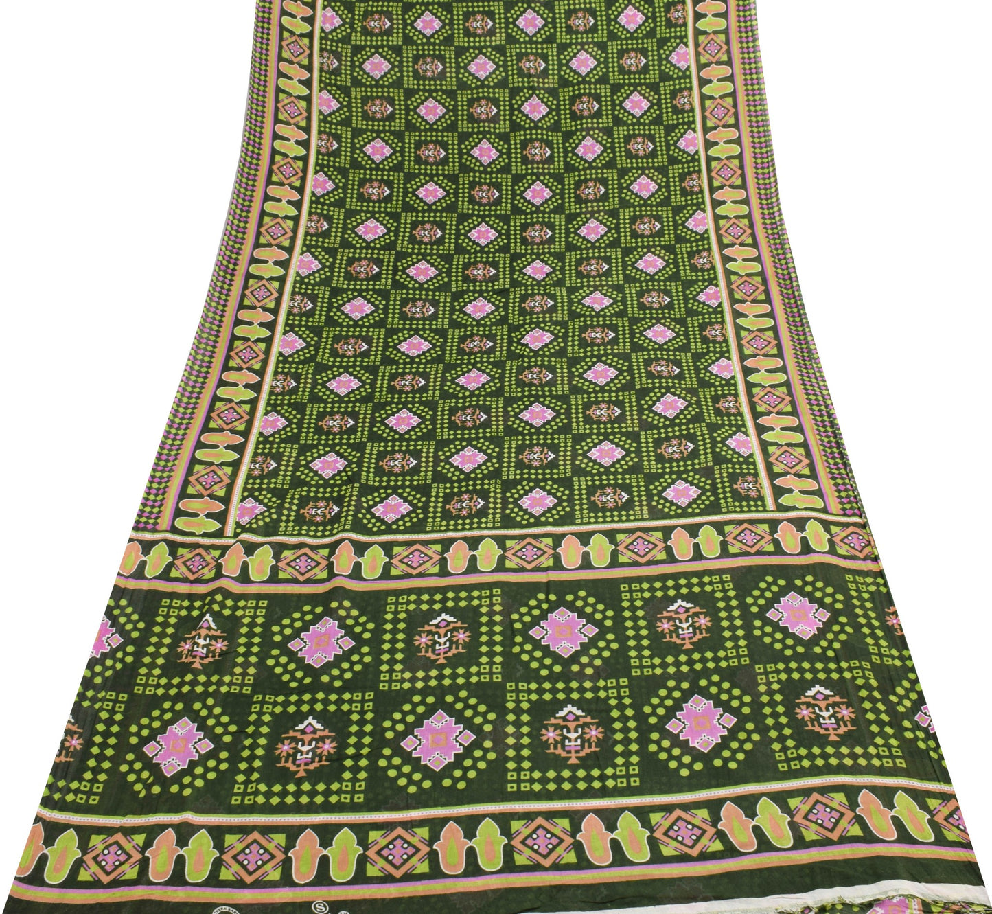 Sushila Vintage Dark Green Saree 100% Pure Cotton Printed Soft Craft Fabric