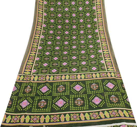 Sushila Vintage Dark Green Saree 100% Pure Cotton Printed Soft Craft Fabric