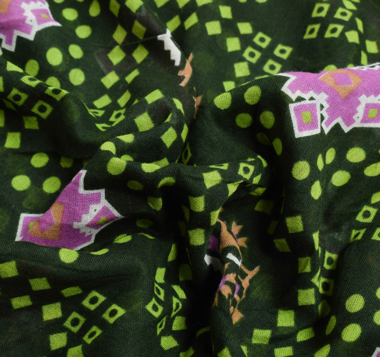 Sushila Vintage Dark Green Saree 100% Pure Cotton Printed Soft Craft Fabric