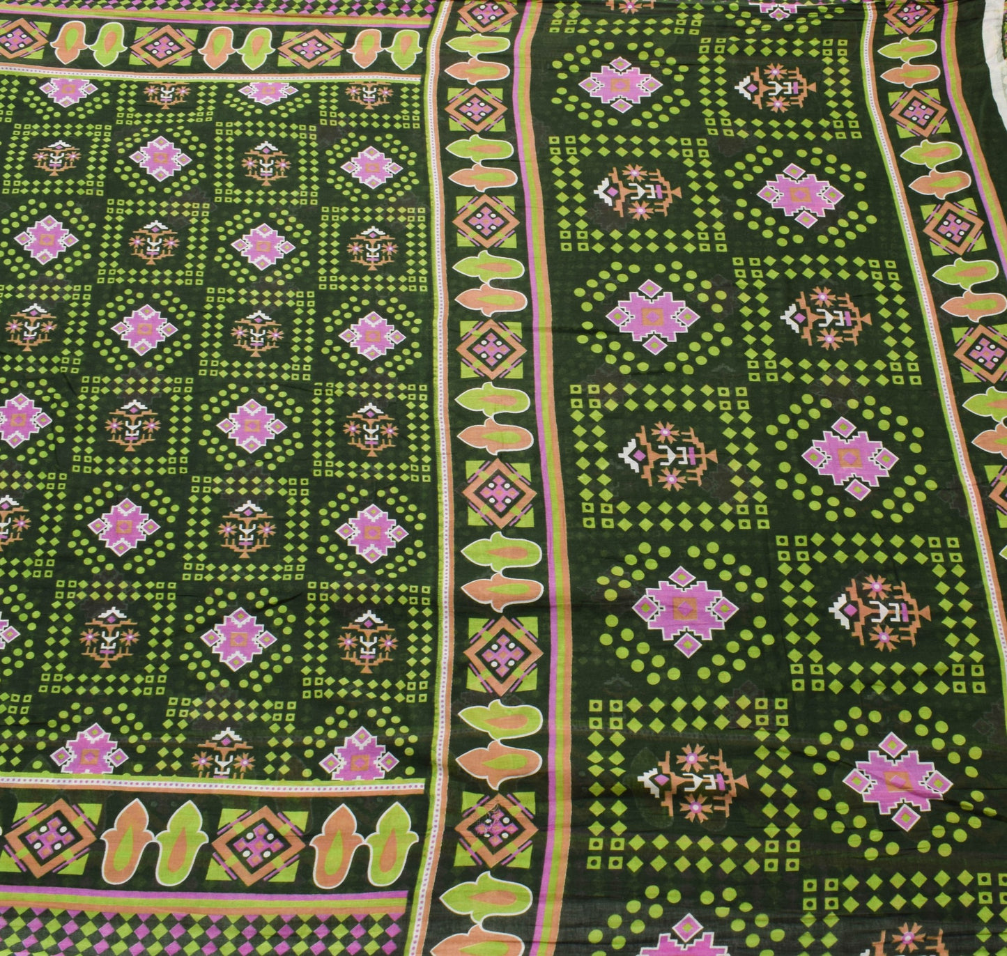 Sushila Vintage Dark Green Saree 100% Pure Cotton Printed Soft Craft Fabric