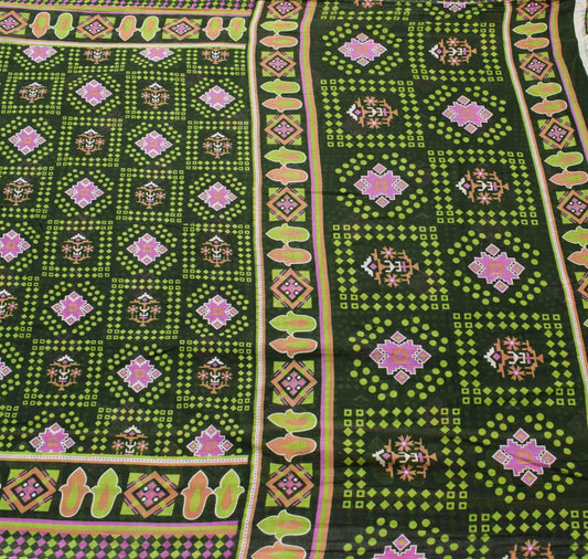 Sushila Vintage Dark Green Saree 100% Pure Cotton Printed Soft Craft Fabric