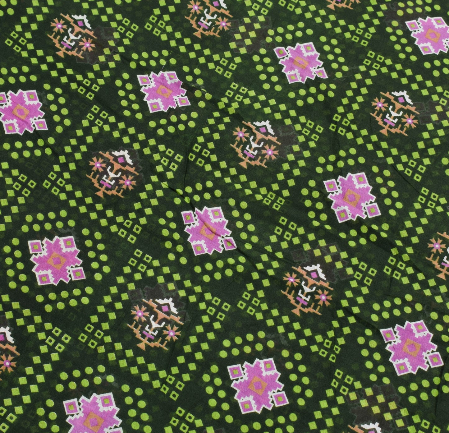 Sushila Vintage Dark Green Saree 100% Pure Cotton Printed Soft Craft Fabric