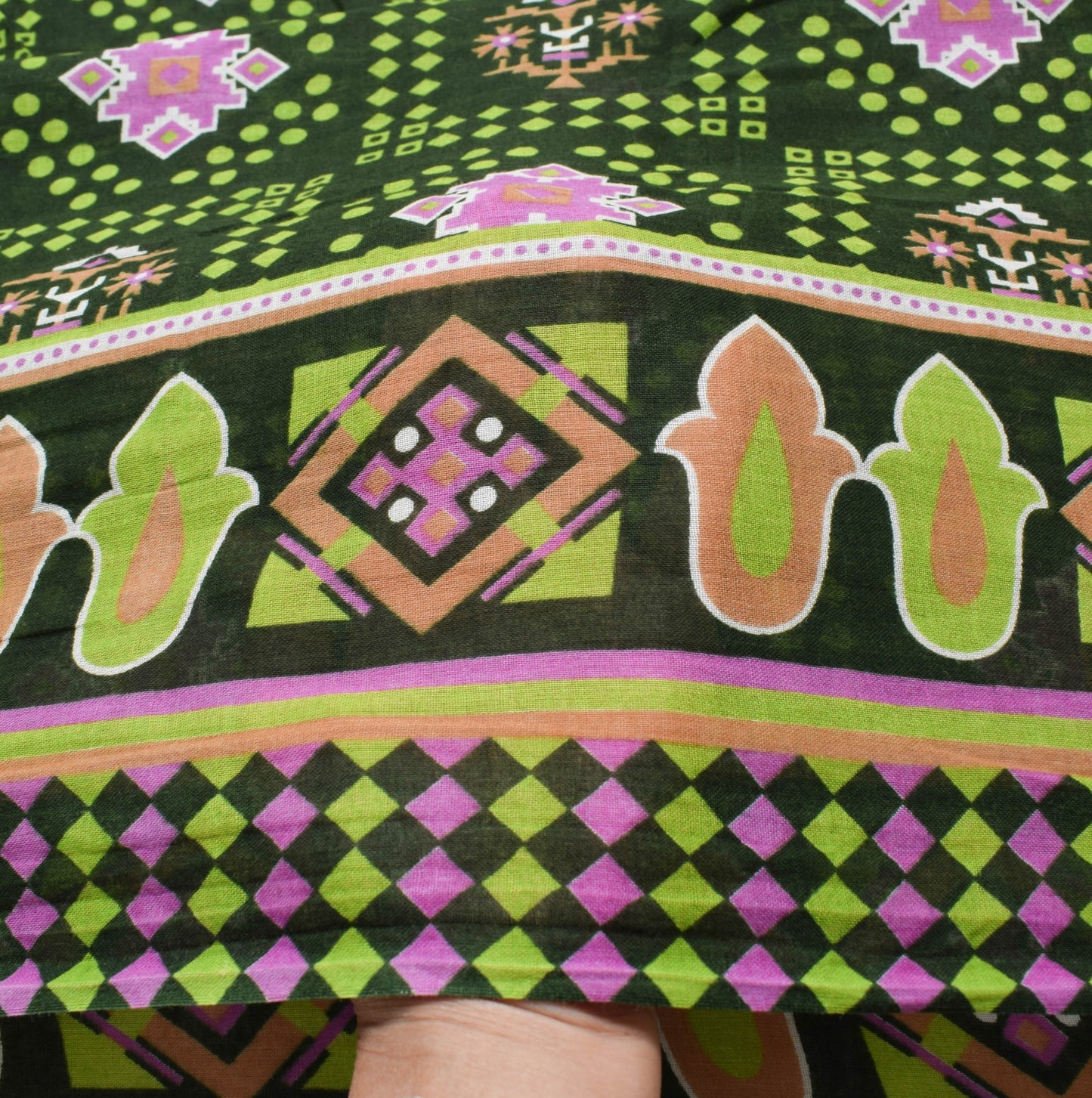 Sushila Vintage Dark Green Saree 100% Pure Cotton Printed Soft Craft Fabric