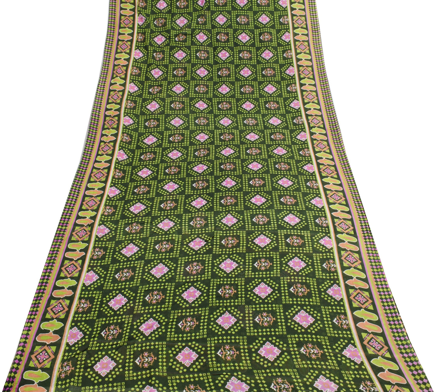Sushila Vintage Dark Green Saree 100% Pure Cotton Printed Soft Craft Fabric