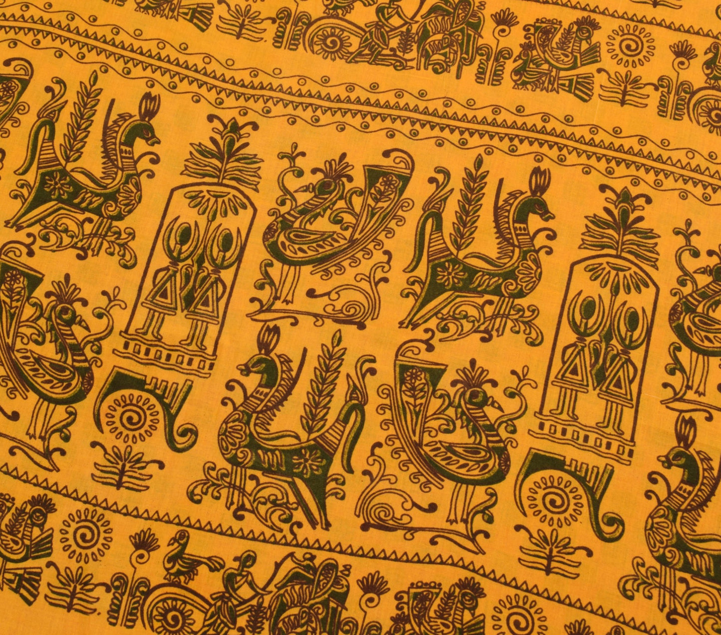 Sushila Vintage Red Yellow Saree Floral Pure Cotton Printed Soft Craft Fabric