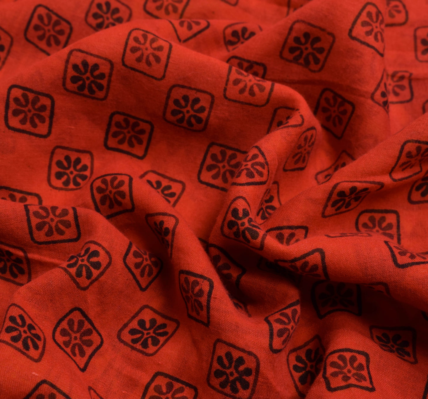 Sushila Vintage Red Yellow Saree Floral Pure Cotton Printed Soft Craft Fabric