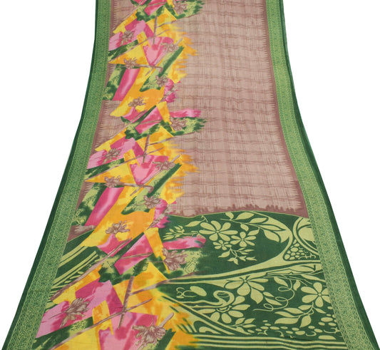 Sushila Vintage Saree 100% Pure Cotton Printed Soft Craft Multi-Color Fabric