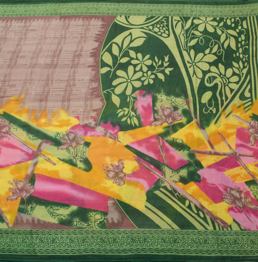 Sushila Vintage Saree 100% Pure Cotton Printed Soft Craft Multi-Color Fabric