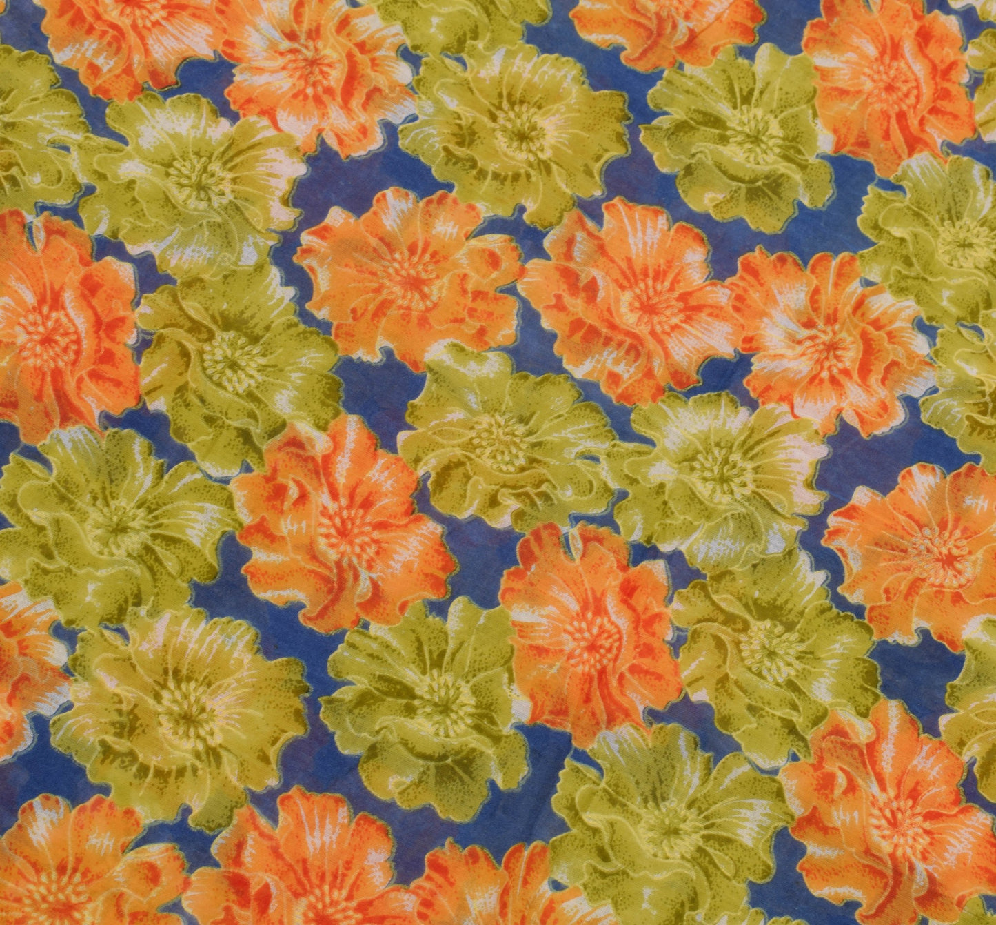 Sushila Vintage Saree 100% Pure Cotton Printed Blue Floral Soft Craft Fabric
