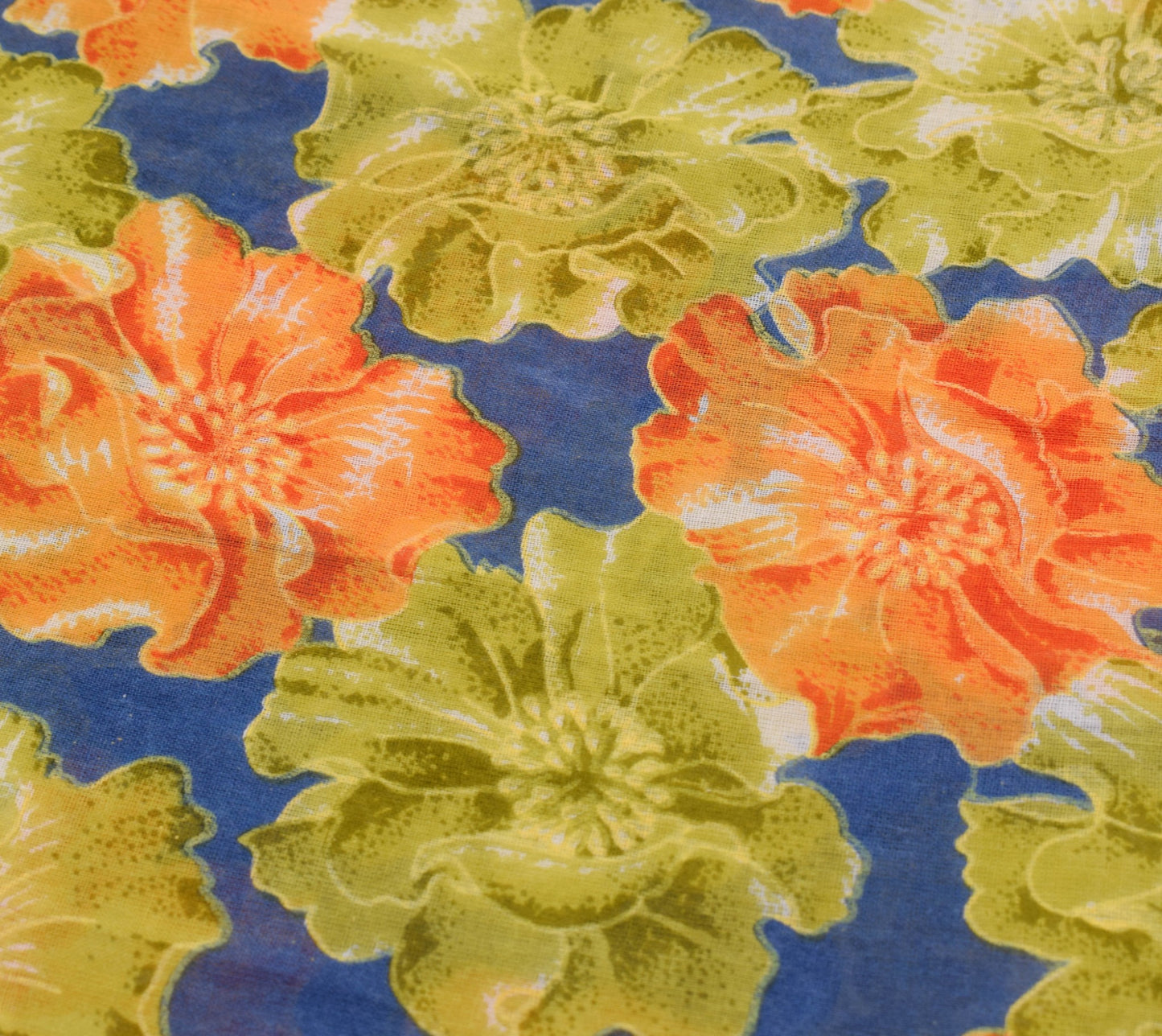 Sushila Vintage Saree 100% Pure Cotton Printed Blue Floral Soft Craft Fabric