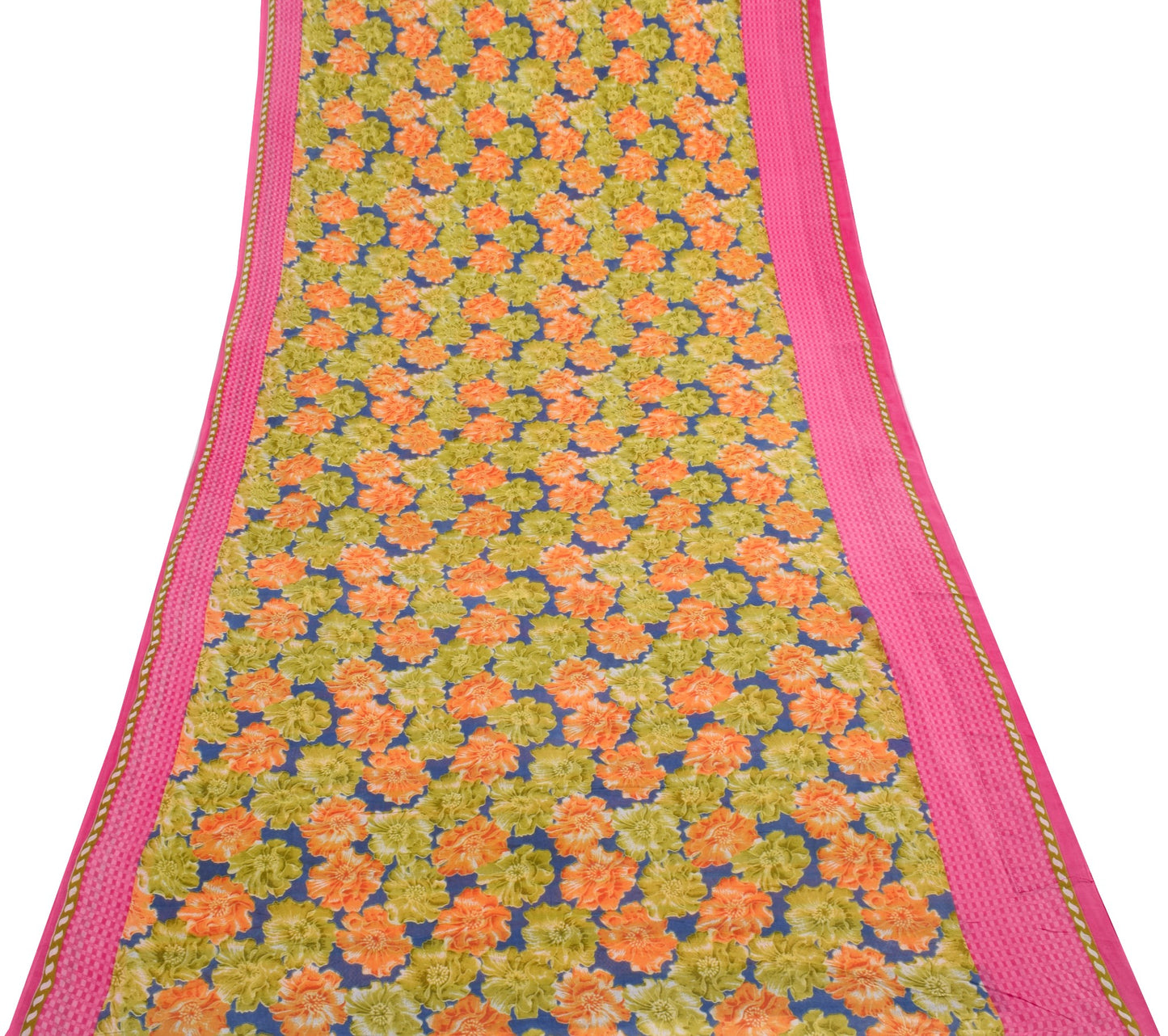 Sushila Vintage Saree 100% Pure Cotton Printed Blue Floral Soft Craft Fabric