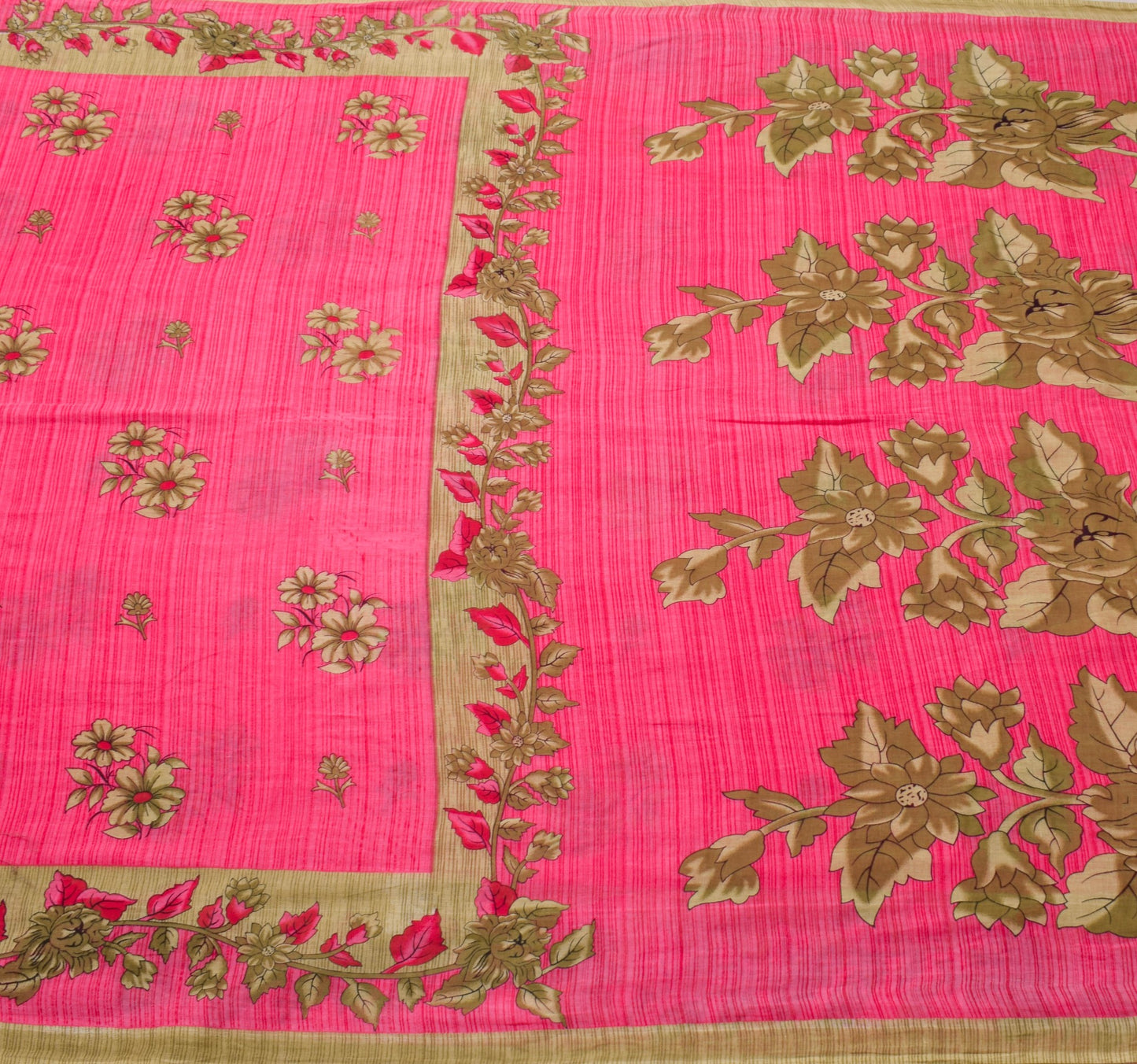 Sushila Vintage Saree 100% Pure Cotton Printed Pink Floral Soft Craft Fabric