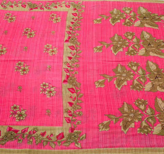 Sushila Vintage Saree 100% Pure Cotton Printed Pink Floral Soft Craft Fabric