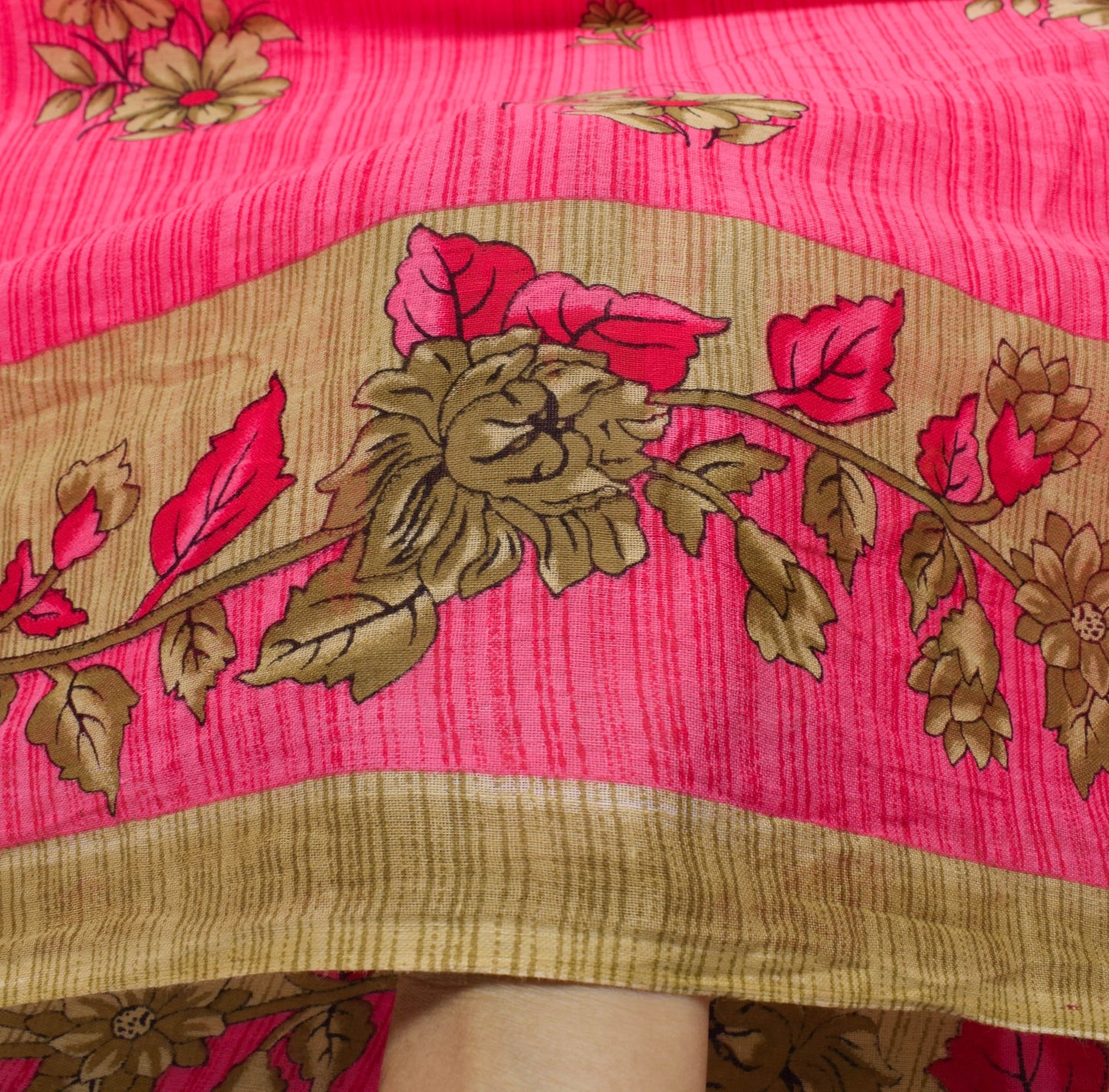 Sushila Vintage Saree 100% Pure Cotton Printed Pink Floral Soft Craft Fabric