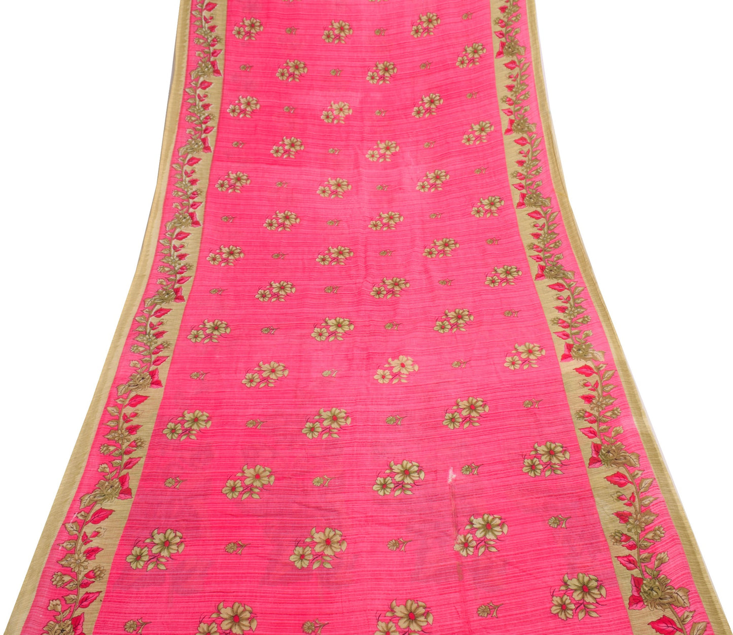 Sushila Vintage Saree 100% Pure Cotton Printed Pink Floral Soft Craft Fabric