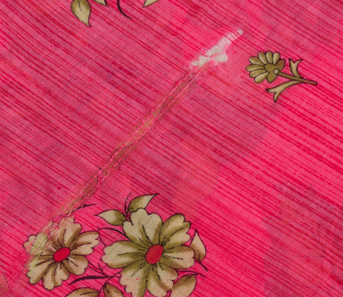 Sushila Vintage Saree 100% Pure Cotton Printed Pink Floral Soft Craft Fabric