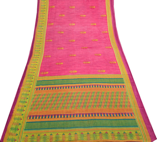 Sushila Vintage Magenta Floral Saree 100% Pure Cotton Printed Soft Craft Fabric