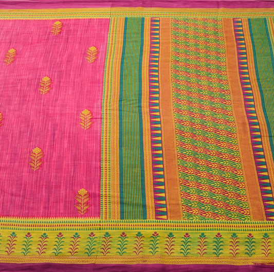 Sushila Vintage Magenta Floral Saree 100% Pure Cotton Printed Soft Craft Fabric